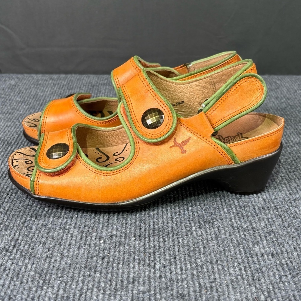 Portofino Sandals Women 5.5 Selina Leather Open Toe Wedge Strappy Green Orange